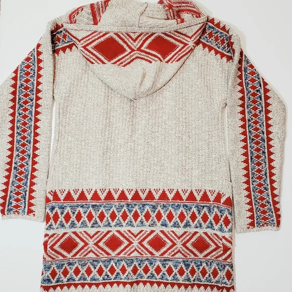 Lucky Brand Aztec Hooded Open Front Sweater Cardigan Lg - Picture 3 of 3
